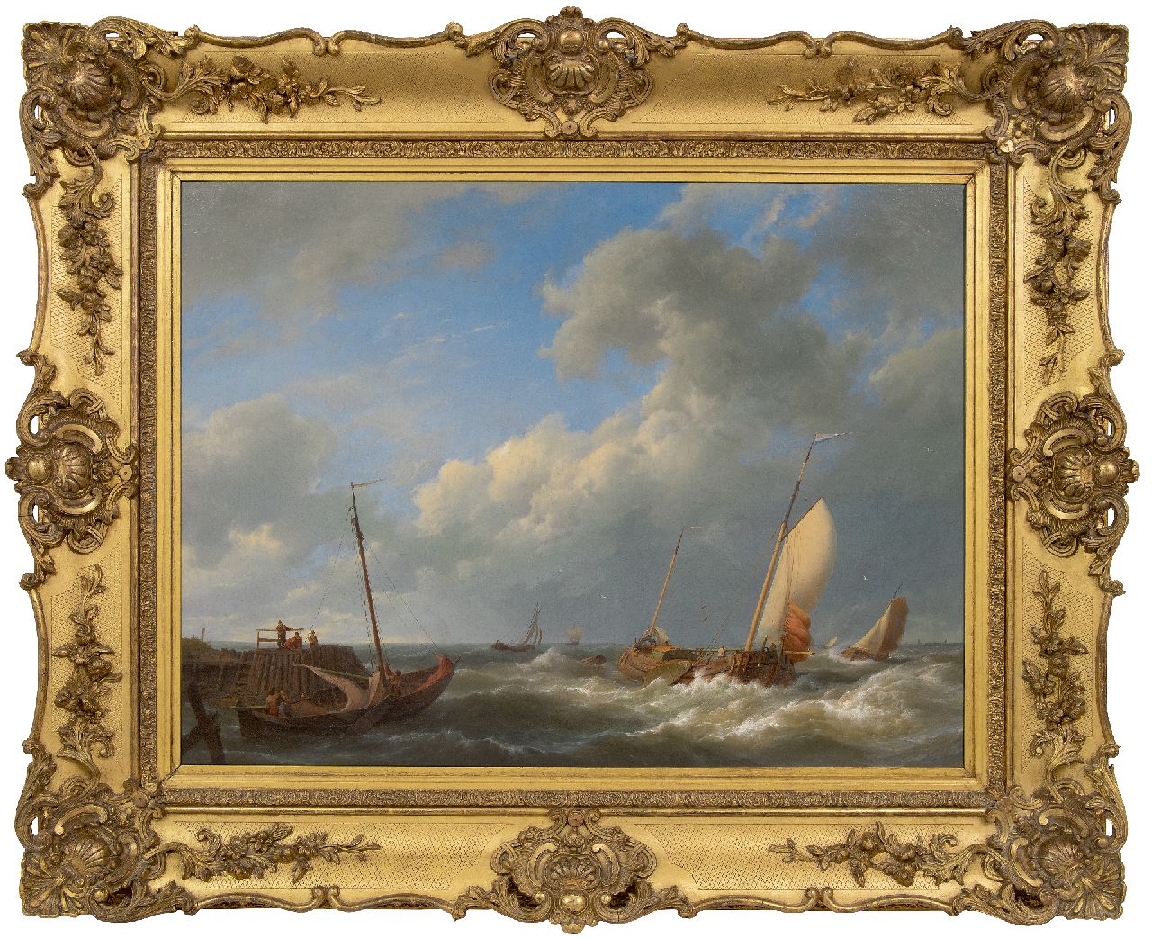 Koekkoek H.  | Hermanus Koekkoek | Schilderijen te koop aangeboden | Laverende schepen bij opkomende storm, olieverf op doek 63,9 x 85,4 cm