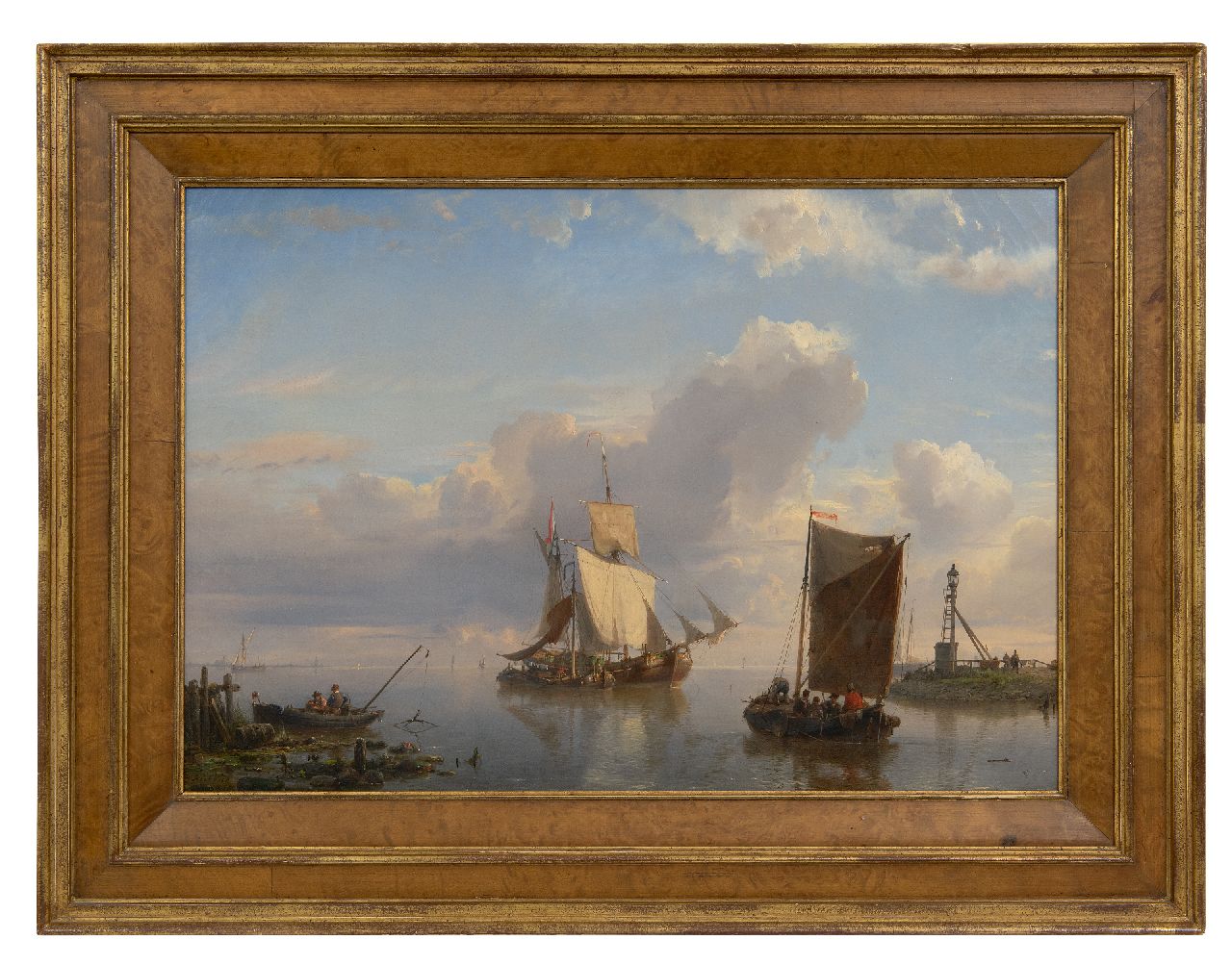Koekkoek H.  | Hermanus Koekkoek | Schilderijen te koop aangeboden | Zeilschepen en vissers bij een havenhoofd, olieverf op doek 38,3 x 54,5 cm, gesigneerd linksonder en gedateerd 1858