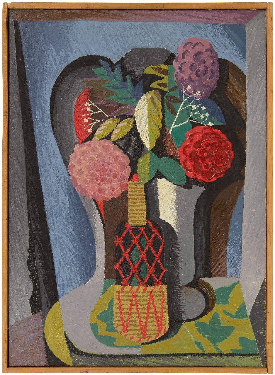 Hunziker F.  | Frieda Hunziker | Schilderijen te koop aangeboden | Stilleven met bloemen, olieverf op doek 70,2 x 50,4 cm, gesigneerd linksonder en gedateerd 7-1946