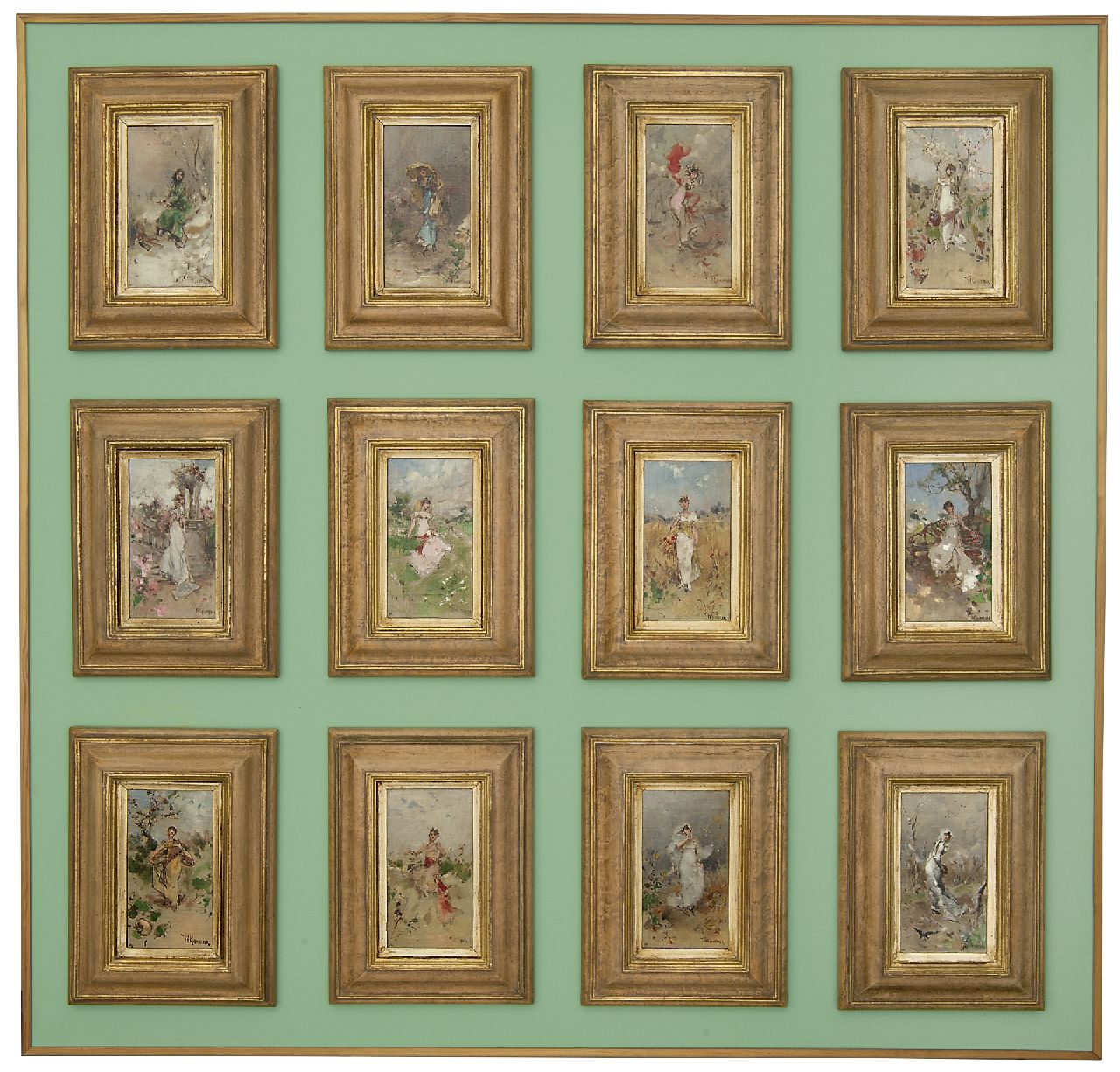 Kaemmerer F.H.  | Frederik Hendrik Kaemmerer | Schilderijen te koop aangeboden | Januari - sterrenbeeld Steenbok (tezamen met 15949 t/m 15960), olieverf op schildersboard 18,5 x 10,3 cm, gesigneerd rechtsonder