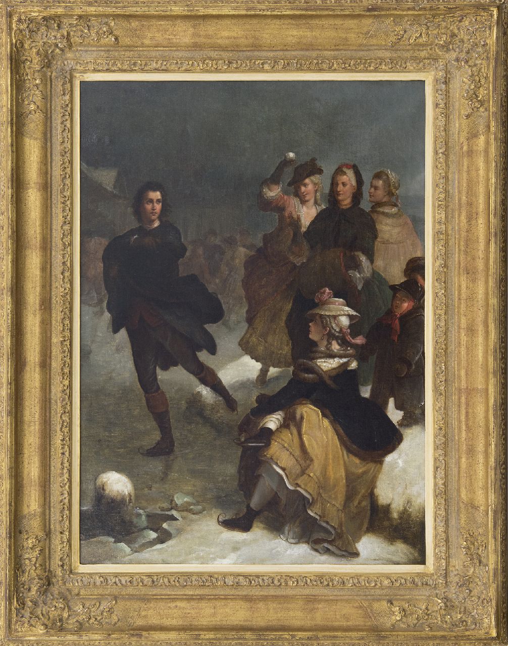 Duitse School (naar Wilhelm von Kaulbach)   | Duitse School (naar Wilhelm von Kaulbach), Goethe als schaatsenrijder op de Main bij Frankfurt, olieverf op doek 63,8 x 46,0 cm, te dateren ca. 1870