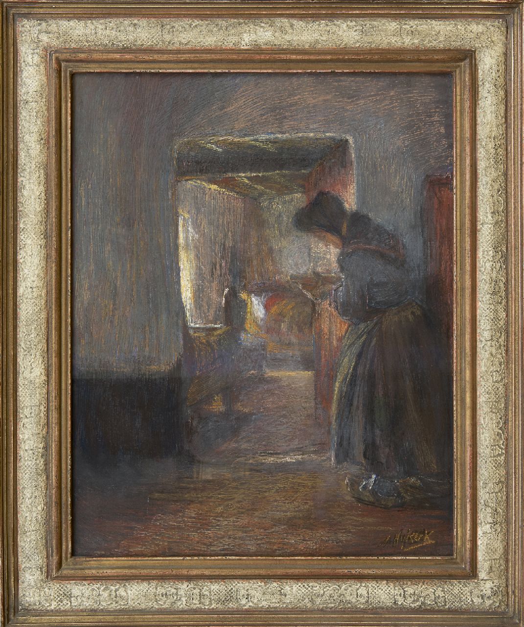 Niekerk M.J.  | 'Maurits' Joseph Niekerk, Goede zorgen, pastel en olieverf op doek 55,4 x 43,3 cm, gesigneerd rechtsonder