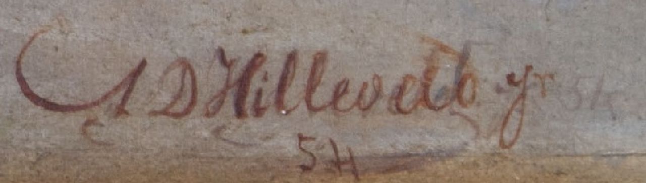 Adrianus David Hilleveld signaturen Zeilschepen bij een havenhoofd