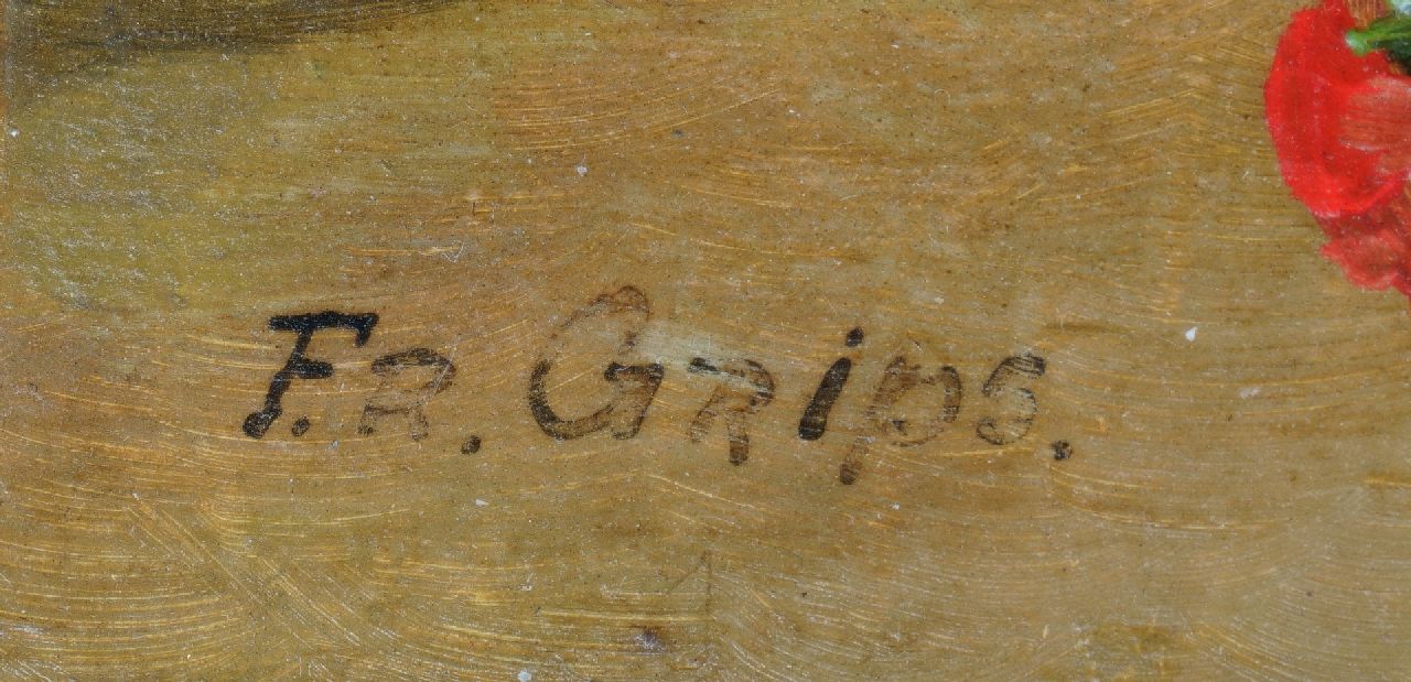 Frits Grips signaturen Stilleven met kersen en aardbeien in glazen pot