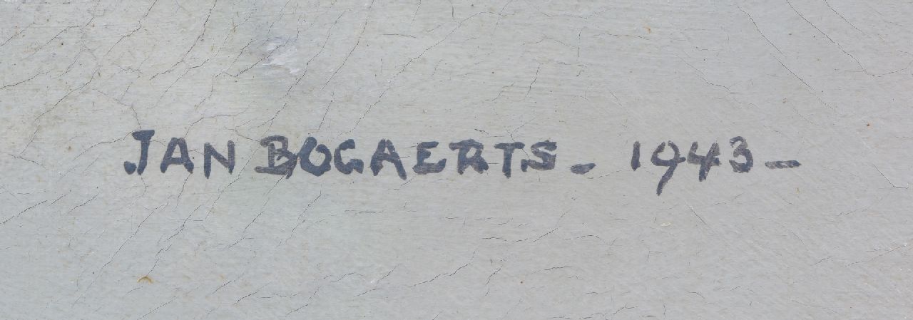 Jan Bogaerts signaturen Stilleven met blauwe fles en potjes
