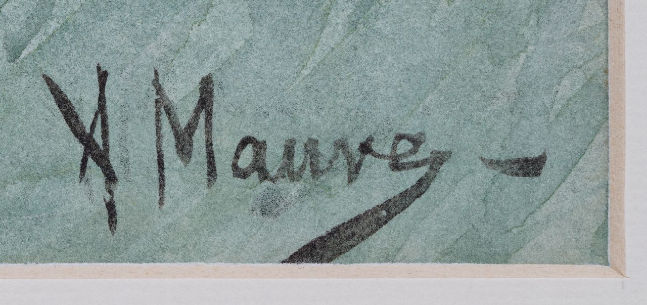 Anton Mauve signaturen Schaapherder met grazende kudde
