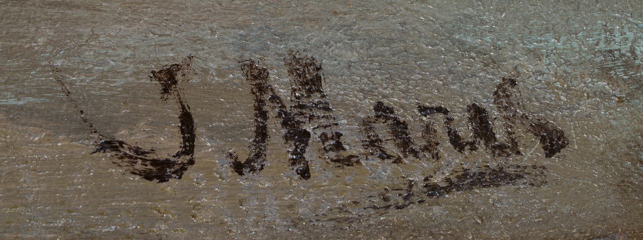 Jacob Maris signaturen Bomschuit voor anker op het Scheveningse strand