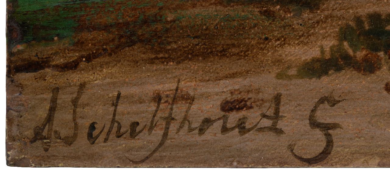 Andreas Schelfhout signaturen Vroege ochtend bij een scheepswerfje (alleen tezamen met pendant winter)