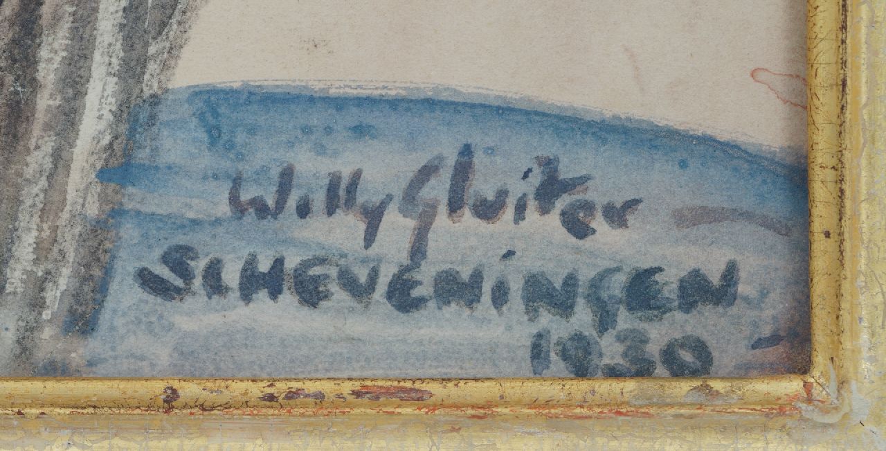 Willy Sluiter signaturen Met de cabriolet langs het boulevardterras in Scheveningen