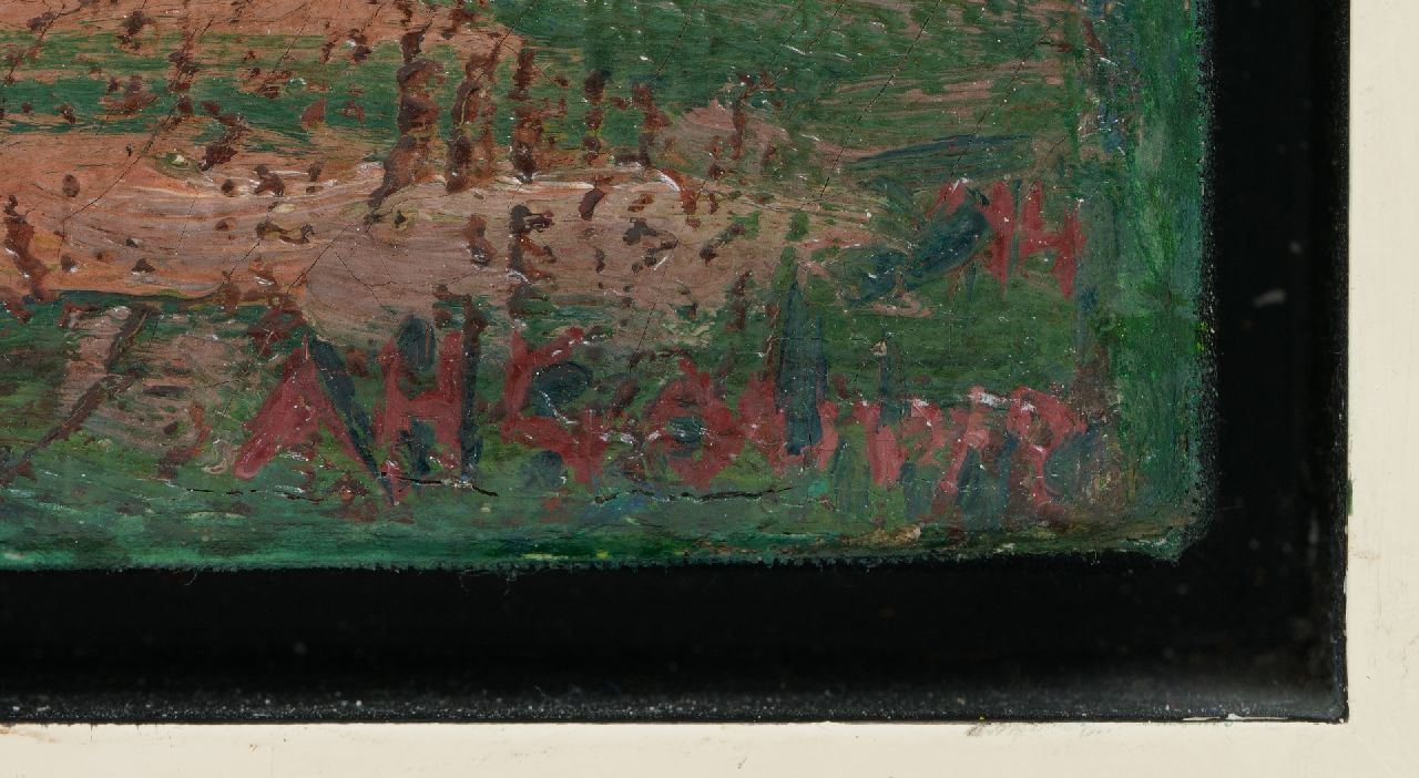 Herman Gouwe signaturen Panoramisch landschap met hooiruiters