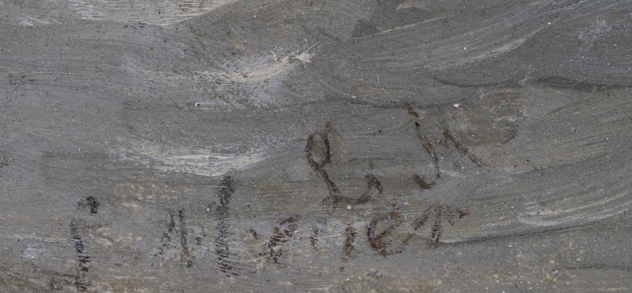 Louis Meijer signaturen Zeegezicht met een Frans stoomraderschip en sloep