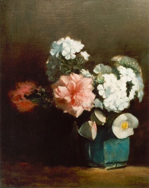 Arntzenius P.F.N.J.  | Stilleven met bloemen in een gemberpot, olieverf op doek 43,2 x 34,6 cm, gesigneerd l.o.