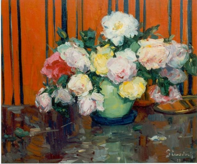 Hubert Glansdorff | Gemengd boeket rozen, olieverf op doek, 55,0 x 64,2 cm, gesigneerd r.o. en gedateerd '23