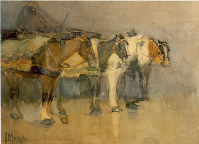 Jurres J.H.  | Een stoet paarden, aquarel op papier 19,0 x 26,0 cm, gesigneerd l.o. en gedateerd '94