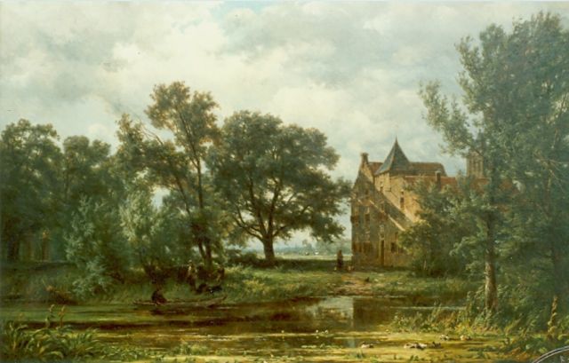 Jan Willem van Borselen | Gezicht op kasteel, olieverf op doek, 65,8 x 105,0 cm, gesigneerd l.o. en gedateerd 1866