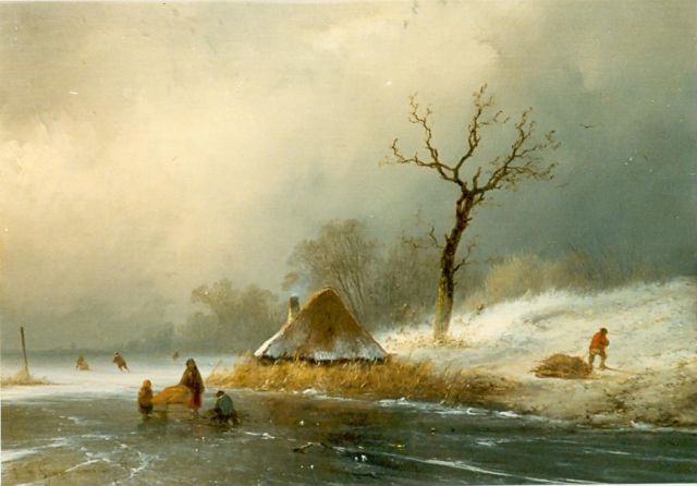 John Franciscus Hoppenbrouwers | Winterlandschap, olieverf op paneel, 24,0 x 34,0 cm, gesigneerd l.o.
