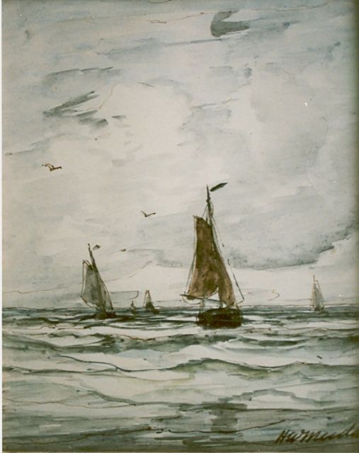Mesdag H.W.  | Pinken op volle zee, aquarel op papier 17,8 x 14,6 cm, gesigneerd r.o.