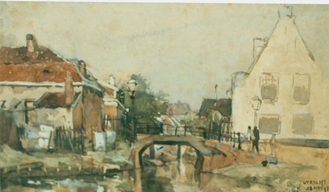 Mastenbroek J.H. van | Gezicht op straatje te Utrecht, aquarel op papier 13,5 x 22,5 cm, gesigneerd r.o. en gedateerd 28 Mei '98