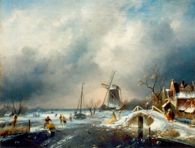 Charles Leickert | Hollands ijsgezicht, olieverf op doek, 40,3 x 54,3 cm