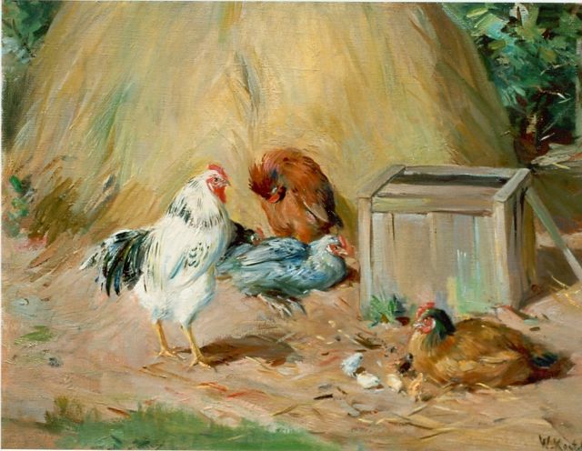 Korteling W.  | Kippen op het erf, olieverf op doek 30,7 x 40,2 cm, gesigneerd r.o.