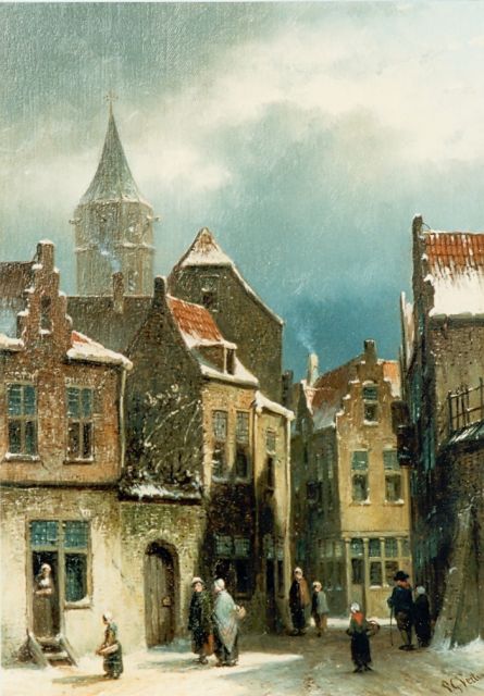Petrus Gerardus Vertin | Winters stadsgezichtje met kerk, olieverf op paneel, 26,5 x 19,5 cm, gesigneerd r.o. en gedateerd '56