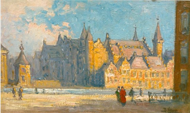 Ben Viegers | het Binnenhof, Den Haag, olieverf op paneel, 23,0 x 37,5 cm, gesigneerd r.o.