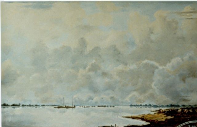 Voerman sr. J.  | Gezicht op de IJssel bij bewolkte dag, olieverf op paneel 33,5 x 51,0 cm, gesigneerd r.o.