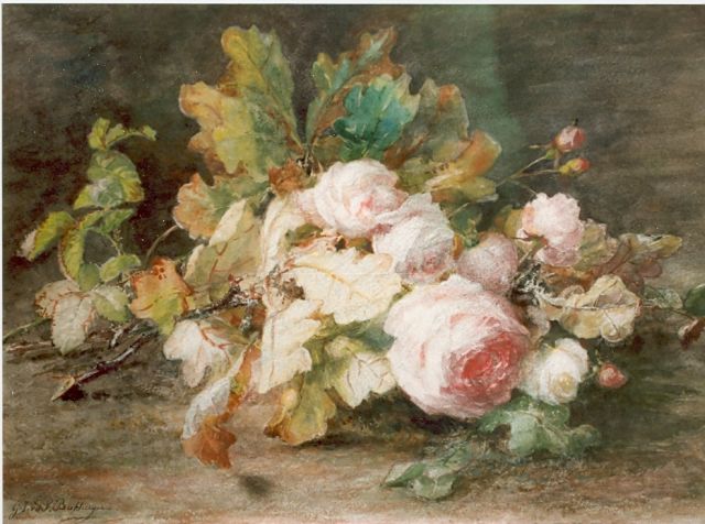 Gerardine van de Sande Bakhuyzen | Bourbon rozen, aquarel op papier, 33,5 x 48,5 cm, gesigneerd l.o.