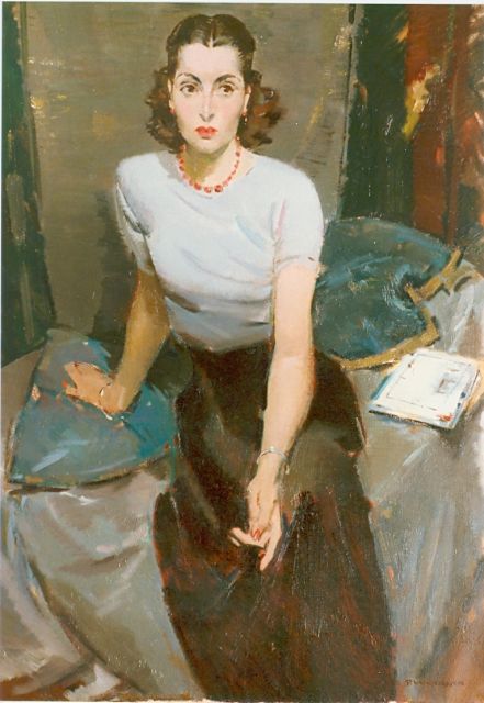 Piet van der Hem | Elegante vrouw op divan, olieverf op doek, 120,0 x 80,0 cm, gesigneerd r.o.