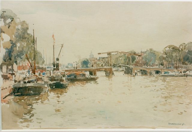 Vreedenburgh C.  | Gezicht op de Magere Brug in Amsterdam, aquarel op papier 32,0 x 46,0 cm, gesigneerd r.o.