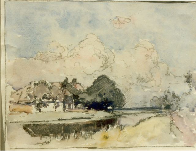Vreedenburgh C.  | Boerderij langs een vaart, aquarel op papier 21,0 x 27,5 cm