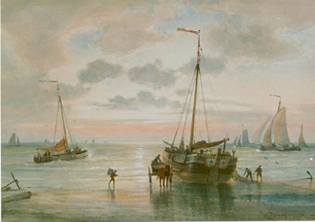 Christiaan Dommelshuizen | Botters op het strand, aquarel op papier, 28,1 x 39,0 cm, gesigneerd r.o. en gedateerd 1905