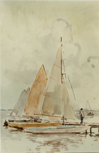 Vreedenburgh C.  | Afgemeerde zeilboten, aquarel op papier 19,5 x 13,5 cm