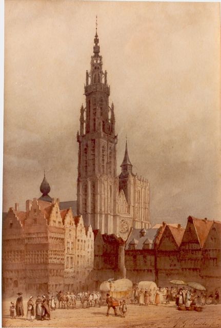 Jan Gerard Smits | Antwerpen, aquarel op papier, 26,2 x 38,7 cm, gesigneerd l.o.