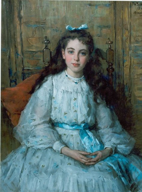 Schwartze T.  | Jong meisje in witte jurk, pastel op papier 10,6 x 86,0 cm, gesigneerd r.b. en Gedateerd '1903 Amsterdam'
