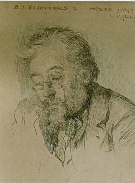 Sluiter J.W.  | Portret van de schilder Blommers, potlood en krijt op papier 24,0 x 19,0 cm, gesigneerd r.b. en gedateerd 1897