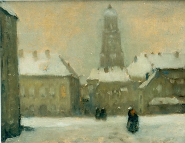 Soest L.W. van | Stadsplein in de winter, olieverf op board 29,0 x 36,0 cm, gesigneerd r.o.