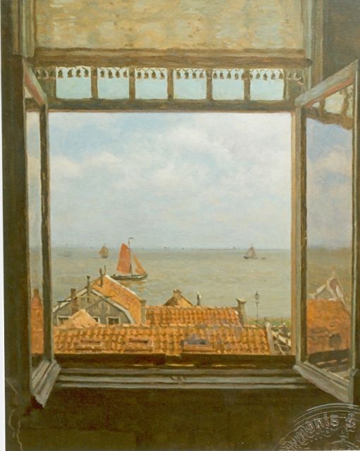 Willem Bastiaan Tholen | Een gezicht op de Zuiderzee vanuit Hotel Van Diepen, Volendam, olieverf op doek, 70,0 x 58,5 cm, gesigneerd r.o.