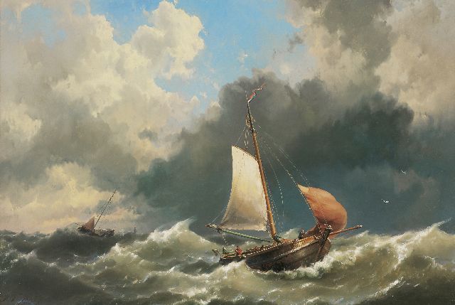 Hermanus Koekkoek jr. | Schokkers op onstuimige zee, olieverf op doek, 113,0 x 166,0 cm, gesigneerd l.o. en gedateerd 1859