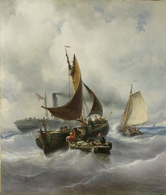 Louis Meijer | Het overhevelen van de vangst, olieverf op doek, 147,3 x 125,5 cm, gesigneerd l.o. en gedateerd 1848
