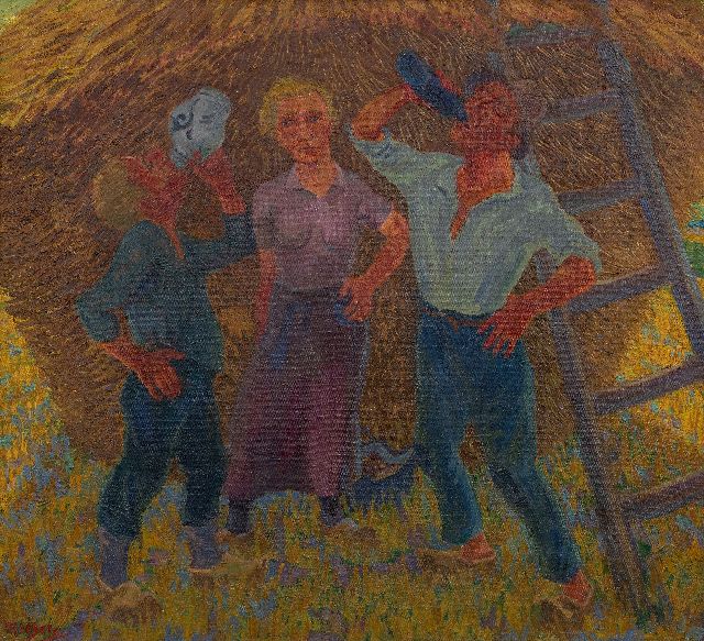 Melgers H.J.  | Drinkende boeren, Drenthe, olieverf op doek 68,3 x 74,6 cm, gesigneerd l.o. en verso en te dateren ca. 1928