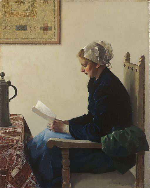 Evert Jan Ligtelijn | Brieflezende vrouw, olieverf op doek, 50,4 x 40,3 cm, gesigneerd r.o.
