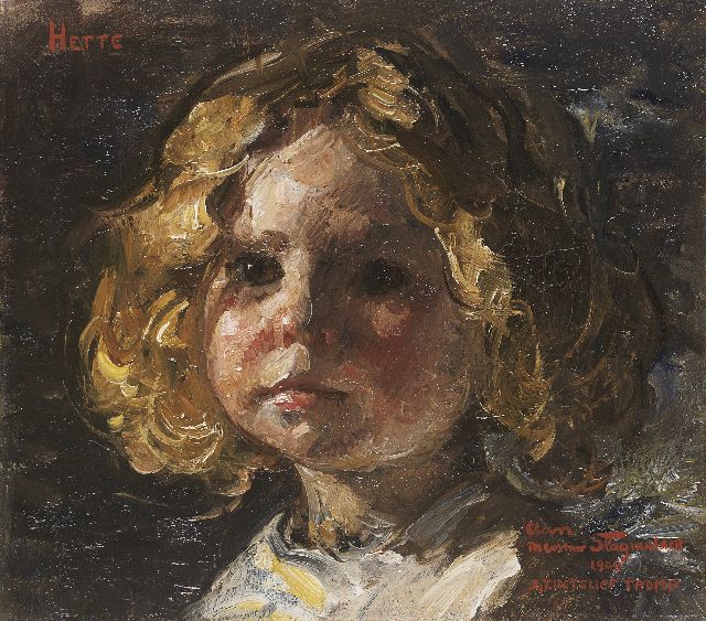 Jan Zoetelief Tromp | Portret van Hette, dochter van de schilder, olieverf op doek, 27,8 x 31,6 cm, gesigneerd r.o. en gedateerd 1909