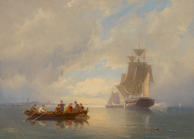 Pieter Cornelis  Dommershuijzen | Oorlogsfregat, een saluutschot afvurend voor de kust, olieverf op doek, 27,5 x 38,1 cm, gesigneerd l.o. (vaag) en gedateerd 1884, zonder lijst