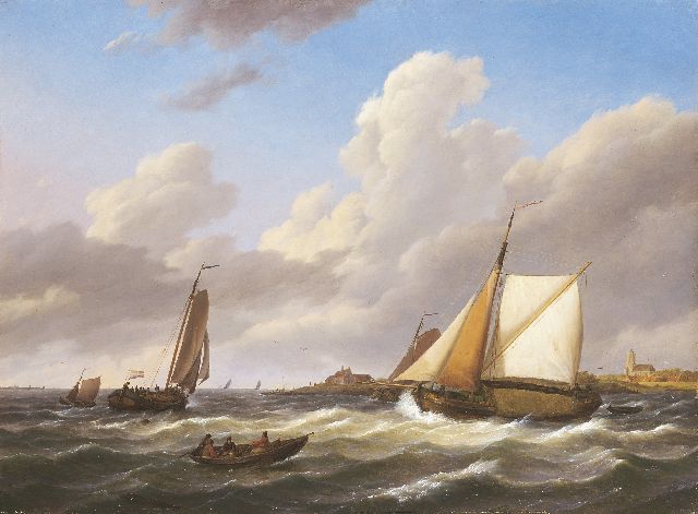 Koekkoek J.H.  | Zeilschepen voor de Zeeuwse kust, olieverf op paneel 43,6 x 59,4 cm, gesigneerd l.o.