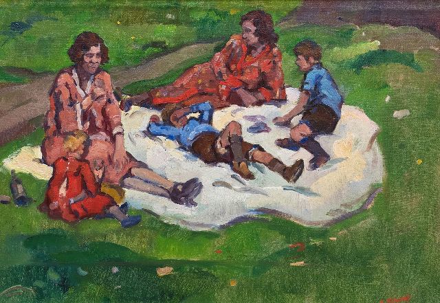 Noltee B.C.  | Zomerse picknick, olieverf op doek 34,5 x 49,0 cm, gesigneerd r.o.