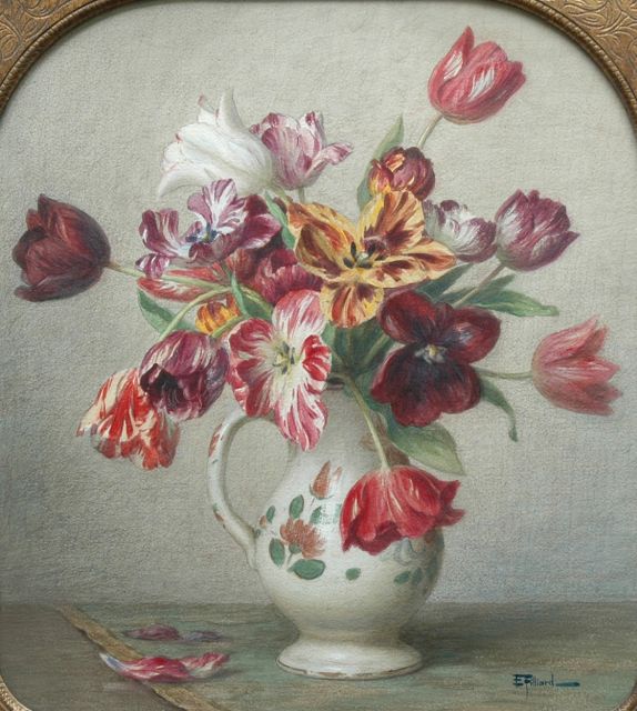 Filliard E.  | Tulpen in een vaas, aquarel op papier 57,6 x 51,9 cm, gesigneerd r.o.