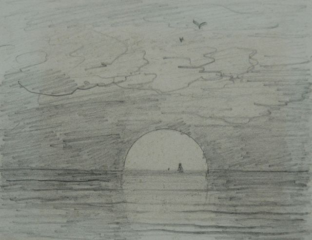 Mesdag H.W.  | Zonsopgang: 'Guten Morgen', potlood op papier 8,7 x 11,2 cm, verso gedateerd 's January 1893'