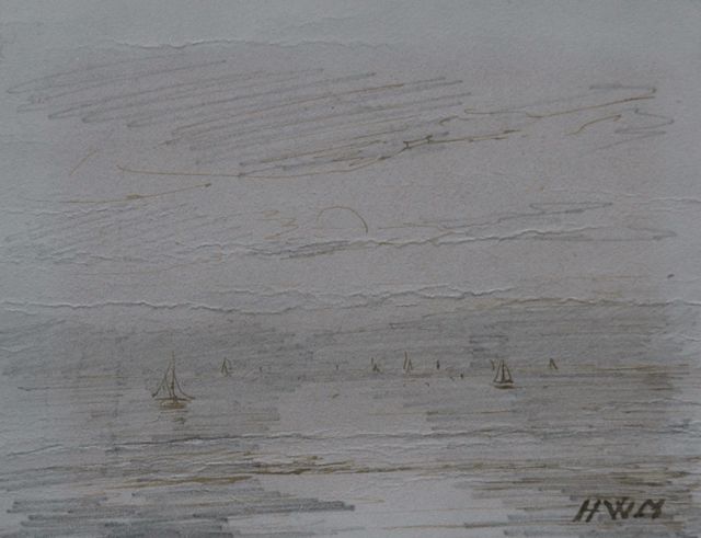 Mesdag H.W.  | Ondergaande zon; verso: bospad, potlood, pen in bruine inkt op papier 8,7 x 11,2 cm, gesigneerd r.o. en verso met initialen