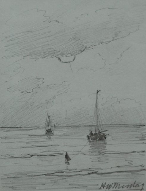 Hendrik Willem Mesdag | Terugkerende vissersschepen, potlood op papier, 11,2 x 8,7 cm, gesigneerd r.o.